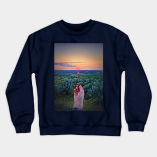 woman hand holding a gentle purple flower Crewneck Sweatshirt